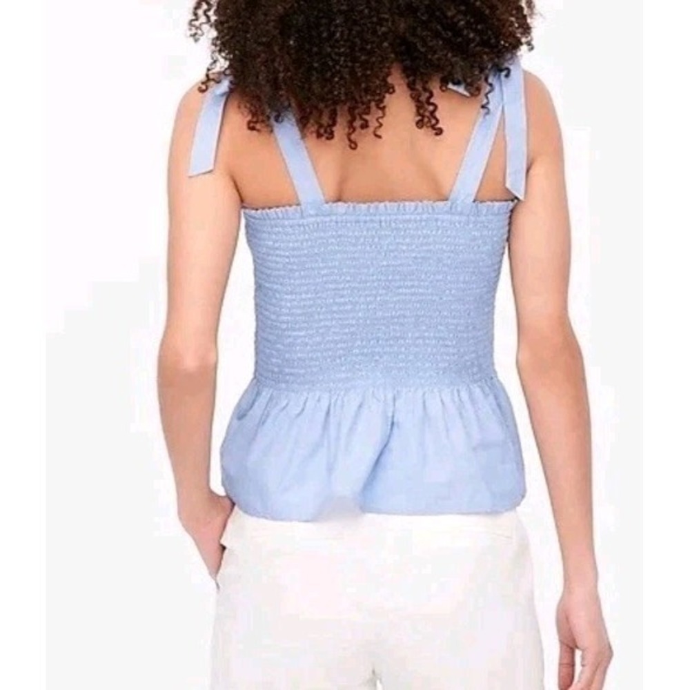 J.Crew Smocked Tie Strap Peplum Tie Top Blue Cotton Sleeveless Size M Coastal - Picture 4 of 10